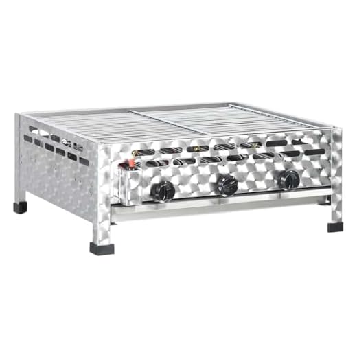 vidaXL Gastro Gasgrill mit 3 Brenner Grillrost Piezozündung BBQ Bräter Gas Grill Gasbräter Gastrobräter für Butan- und Propan-Gas Edelstahl 12 kW