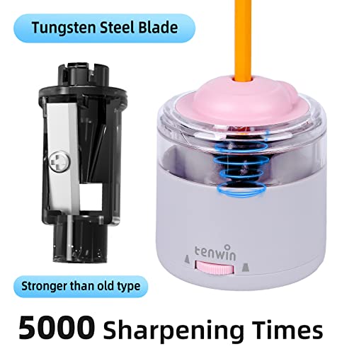 Tenwin Electric Pencil Sharpener, Portable Battery Powered Pencil Sharpeners, Small Pencil Sharpener Kids, Tungsten Steel Blade For Fast Sharpen, Fit To 6-8Mm No.2/Colored Pencils, School/Office/Home #TOP3
