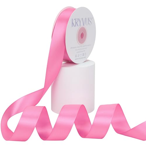 Kryvus Hot Pink Satin Ribbon, Double Faced 1 Inch X 25 Yards Hot Pink Ribbon, Premium Satin for Gift Wrapping, Crafts, Hair Bow Making, Sewing, Flower Bouquet, Wedding Party Decor
