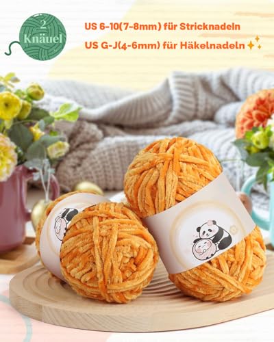 Aeelike Chenille Wolle Olivgrün 2x100g Superweich – Bild 5