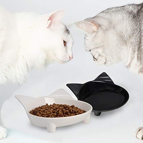 SLSON 3 Pack Cat Feeding Bowls, 8 Ounce Shallow Cat Water and Food Bowl with Non Slip Rubber for Relief of Whisker Cats, Black and White and Orange