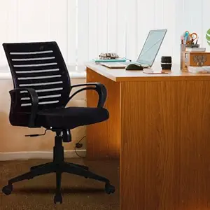 Qurcee Alpine ComfortMax ErgoFlex: Black Medium Back Mesh Chair with 3-Year Warranty Mid Back Office Chair for Work from Home/Study Chair/Revolving Chair [Heavy Duty Nylon Base, Black]