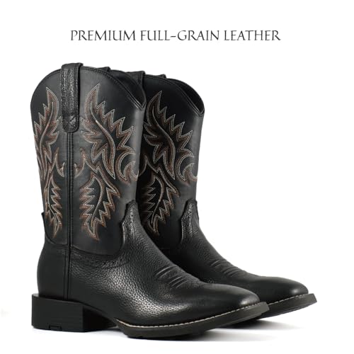 Image of SUREWAY Cowboy Boots For Men - Mens Square Toe Western Boot,Oil /Slip Resistant,Durable Fashionable Classic Pull on 10 Inch Boots Mid Calf Wellington Boots