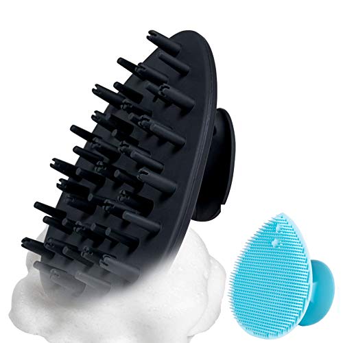 ETLEE 100% Silicone Hair Scalp Massager Shampoo Brush for Curly Wave Thick any Types of Hairs washing, Manual Head Scrubber for Men Women Kids or Pets (Black)