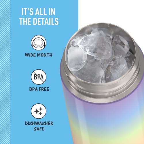 Image of THERMOS FUNTAINER 16 Ounce Stainless Steel Vacuum Insulated Bottle with Wide Spout Lid, Rainbow Cloud