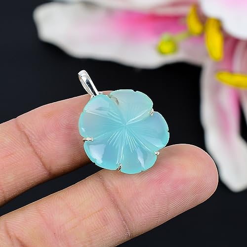 Pendentif fleur calcédoine turquoise en argent, le cadeau idéal - 2