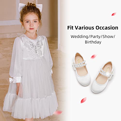 Parrosoo Little Girls White Dress Shoes Flower Girls Shoes Toddler Girls Flats Low Heel Princess Kids Mary Jane Shoes Church First Communion School Ballet Birthday Easter Wedding (8102Satin White 13) #TOP5
