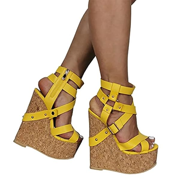 Höga klackar Sexiga 47 tjocka sulor 15 cm kil dam sandaler, gul-40 Happy house