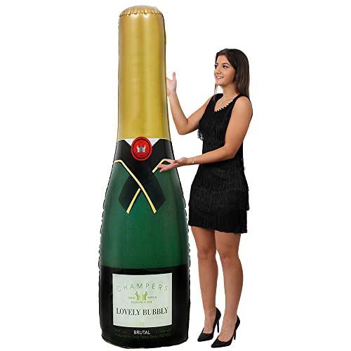 Botella Gigante de 180 cm de Lujo Inflable Verde Oscuro, con un Divertido diseño de Etiqueta Accesorios de Piscina, decoración de Fiestas, Bodas y cumpleaños (1 Unidad)