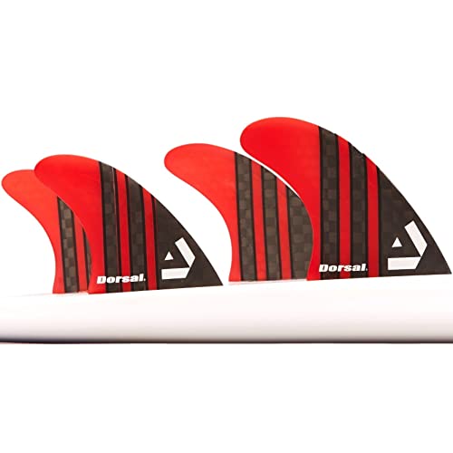 DORSAL Surfboard Fins Quad 4 Set Future Compatible Red Medium Carbon Fiber with Honeycomb Hexcore