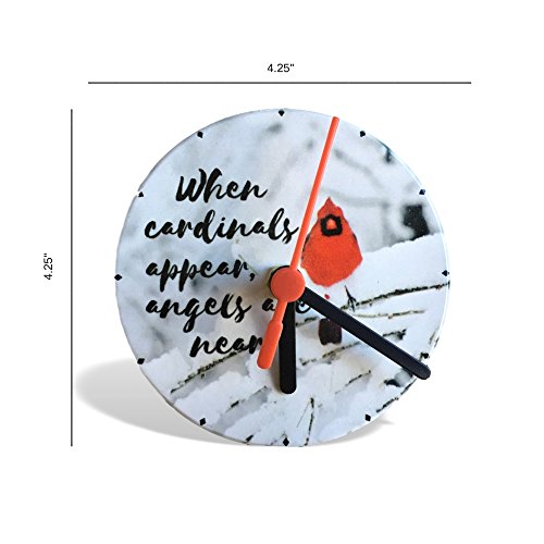 When Cardinals Appear Angels Are Near Memorial Desk Clock - Red Cardinal Themed Clock With A Quartz Movement. - Measures 4 1/4" Diameter #TOP1