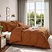 NEXHOME PRO Terracotta Burnt Orange Duvet Cover Set Queen Size Linen Textured Organic Natural 100% Washed Cotton Duvet Cover Caramel 3 Pieces Bedding Set with Zipper Closure Soft (No Comforter)