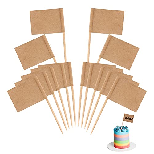 Image of VEGCOO 200 Pcs Blank Toothpick Flags, Cocktail Sticks Mini Food Labels Flags for Party Food, Cupcake Toppers, Cheese Labels, Fruit Salad, Baby Shower Names, Pub BBQ Party Supplies (Brown)