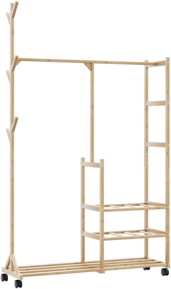 vidaXL Clothes Rack Natural Bamboo Bamboo 39.4 x 15.0 x 69.1 in Rollable