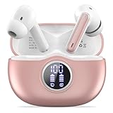 Fhumsh A10 Pro Wireless Earbuds Bluetooth 5.3 HiFi Stereo, 50H Playback LED Digital Display Earphones- Rose Gold