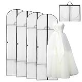 4 Stück Kleidersack, 180 x 60 cm Weiß Kleidersäcke mit Reißverschluss, Faltbare Kleiderhülle, Atmungsaktive Kleidersäcke mit Griffen für Kleider, Abendkleider, Anzüge | Schützt vor Staub, Feuchtigkeit
