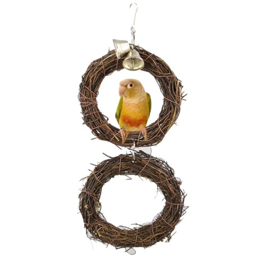 Bird Swing Toys Parrot Toy Chew Toys Garlands for Decor Hanging Ornament Bird Swing Toy Hanging Bird Perch Hanging Grapevine Double Wreath Climbing Toy Bird Rattan Round Swing Toy for Cockatiel Conure