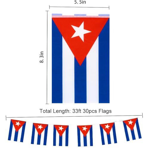 Image of Cuban Flags Cuba String Flag Banners for Patriotic Events Independence Day Sports Bars Inside Outside Decorations 33 Feet 30 Flags