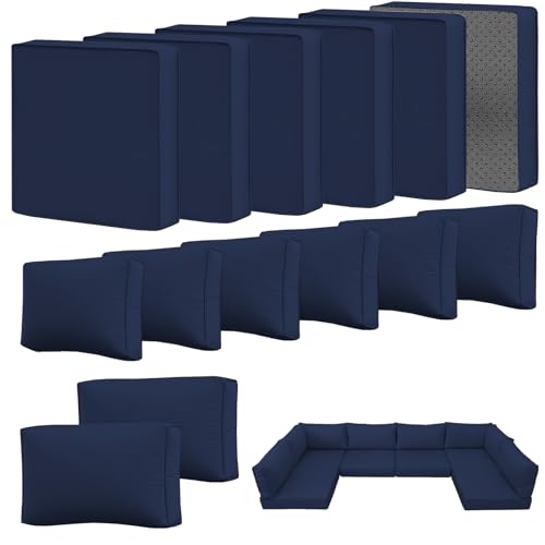 14-Piece Outdoor Sectional Replacement Cushions Set for Patio Furniture, 4 Inch Thick Waterproof Deep Seat Cushions for 6 Seat Wicker Rattan Conversat