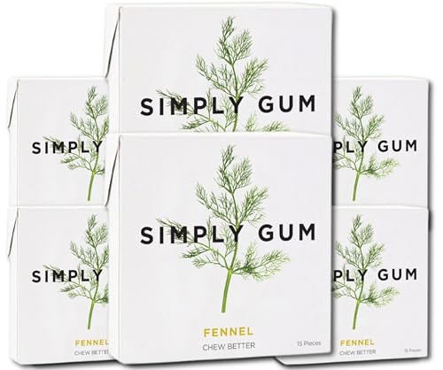 Simply Gum シンプリーガム 無添加チューインガム フェンネル 6パック(合計90粒)植物由来 + アスパルテーム不使用 + 非遺伝子組み換え 6パック フェンネル