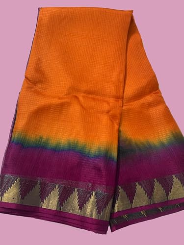Image of Women's Bhagalpuri Pure Kota Doria Silk Net Saree With Temple Zari Border and Running Blouse Piece