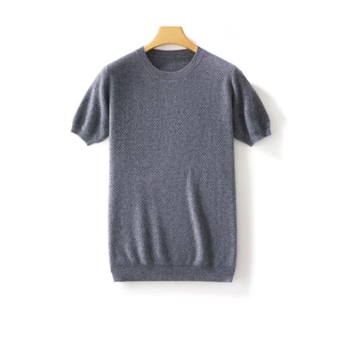 Mens Short Sleeve Pullover Sweater Round Collar Grid Loose Casual Knitted Pullover2