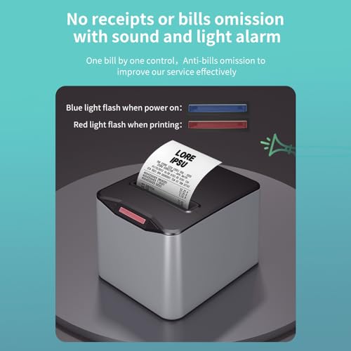 SHUAIGUO Thermo-Belegdrucker, 80 mm, Desktop-Thermodirektdruck, USB- und LAN-Verbindung, hohe Geschwindigkeit, mit automatischer Schneidevorrichtung, großer Papierbehälter, Unterstützung von ESC/POS