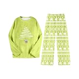 DASONLUE Weihnachtspyjama Damen Weihnachtsmann Druck Hausanzug Flanell 2 Teilig Locker Weich Kuschelanzug Dicke Plüsch Freizeitanzug Fleece Stoff Pullover Und Pyjamahose