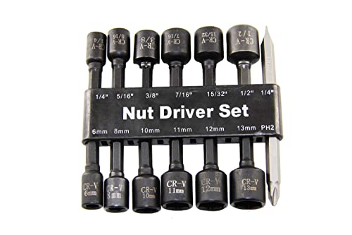 Goswift 14Pcs Magnetic Power Nuts Driver Set For Impact Drill, Chrome Vanadium Steel, Sae And Metric, 1/4" Hex Head Drill Bit Set Screwdriver Socket Set #TOP18