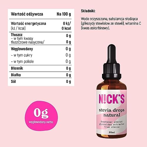 NICKS Karmel krople stewii (50 ml) bez cukru zero kalorii w płynie słodzik keto bez glutenu alternatywa dla substytutu cukru o niskiej zawartości węglowodanów