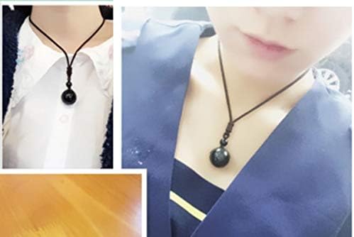 Thajaling 16mm Obsidian Rainbow Eyes Stone Lucky Blessing Chakra Natural Black Beads Pendant Necklace with Adjustable Braided Rope Cord for Woman Men