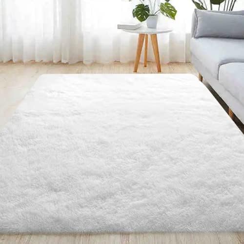 Jumua Rugs Living Room, Beige and Cream Area Rugs for Bedroom Anti Slip Small Shaggy Soft Rug Fluffy Modern Floor Carpets Mat Beside Rugs Washable for Kids Living Room, 80x150cm