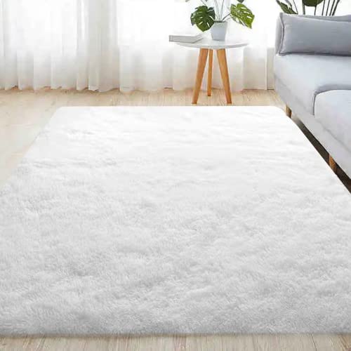 Jumua Petit tapis à poils longs doux et pelucheux pour salon, chambre à coucher, blanc, 200 x 290 cm Cover