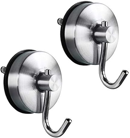 JOMOLA Suction Cup Hook Heavy Duty Bathroom Shower Hook Stainless Steel Kitchen Utensils Organizer Removable Tea Towel Holder Storage Wall Mount Sucker Hook Brushed Finish,2PCS