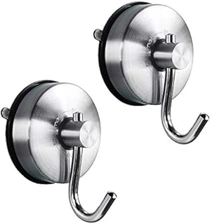 JOMOLA Suction Cup Hook Heavy Duty Bathroom Shower Hook Stainless Steel Kitchen Utensils Organizer Removable Tea Towel Holder Storage Wall Mount Sucker Hook Brushed Finish,2PCS