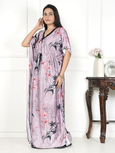 Image of Women's Printed Satin Blend Kaftan Nighty /Nightgown /Nightwear /Maxi WSR-185