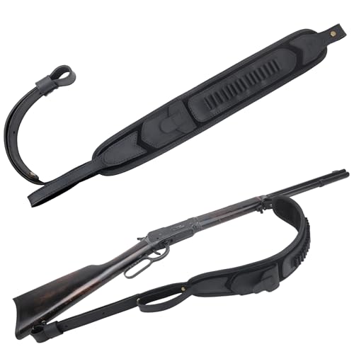 WAYNE'S DOG Leather Gun Sling Shell Holder Hunting Rifle Sling with Handle Strap for .308 .357 .30-30 .45-70MAG 12GA (Black Without Swivels, .22LR .22MAG .17HMR)