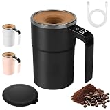 Elbstrührende tasse 380ml Selbstrührende Tasse mit Temperaturanzeige Intelligente Kaffeetasse mit Deckel Selbstumrührende Kaffeetasse Becher mitRührfunktion Thermobecher Smart Mug. (Schwarz)