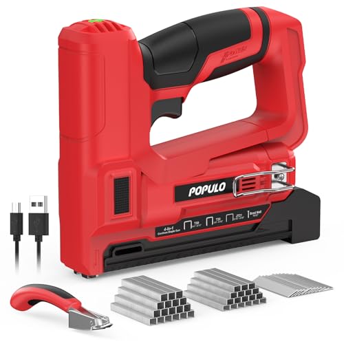 POPULO Electric Staple Gun 4 in 1 Cordless Stapler, 4V Rechargeable Band Nailer, Nail Gun Battery Powered with 2,000 Staples and Nails, Power Tacker Staple Gun for Wood, Upholstery, DIY by populo - Used condition - US$39.99