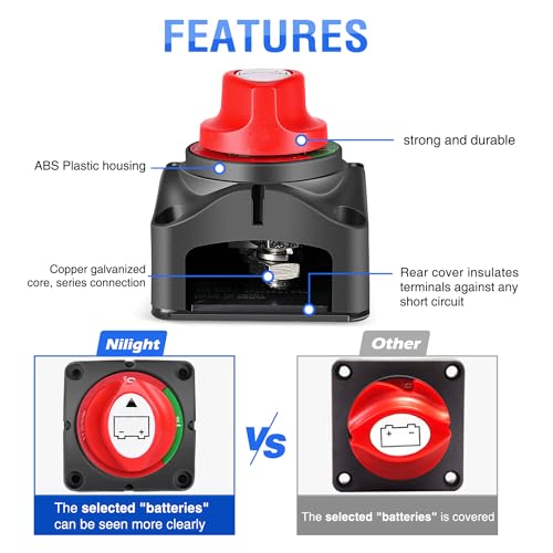Nilight - 90015A Battery Switch 12-48V Waterproof Heavy Duty Battery Power Cut Master Switch Disconnect Isolator for Car Vehicle RV and Marine Boat (On/Off),2 Years Warranty by Nilight - Image 5
