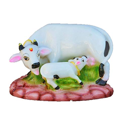 Image of Handmade Showpiece Polyresin White Cow and Calf Idol and Figurines for Spiritual Vaastu Pooja Decorative Sculpture for Puja Gifts & Decoration Items for Home Decor (White Cow)