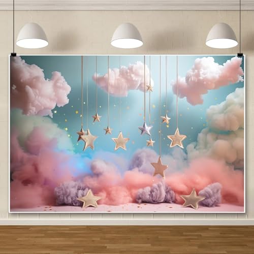 ChloropLastid 7x5ft Pink Dream Star Backdrop Star Withe Clouds Dream