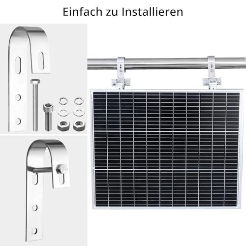 Anbte 4 Stück Balkonkraftwerk Haken 304 Edelstahl, Solarpanel Halterung Balkonhalterung inkl. Montagezubehör, Universelle PV Modul Befestigung für Balkongelände Flachdach Wohnmobile (Silber)