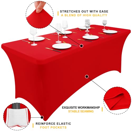 Smiry 2 Pack Spandex Table Cloth 8FT, Elastic Fitted Red Tablecloth by Smiry - Used condition - Image 3