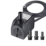 Lyqily 400GPH Water Pump Ultra Quiet 25W Submersible Fountain Aquarium Fish Pond Hydroponic Pump with 6.6ft High Lift, 5.9ft Three-pin Plug Power Cord, 2 Nozzles