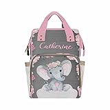 Personalized Baby Elephant with Blooming Rose Flowers Diaper Bag Nursing Baby Bags Nappy Bag Casual Travel Daypack for Mom Gifts