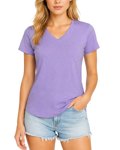 Image of 6 Pack Workout Tops for Women Short Sleeve V-Neck Athletic T Shirts UV UPF 50+ Sun Protection Quick Dry Gym Running Yoga Tee