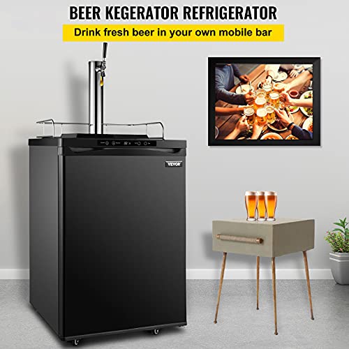 Vevor Kegerators Beer Dispenser, Full Size Beer Kegerator Refrigerator, Single Tap Direct Draw Beer Dispenser W/Led Display, 23-83℉ Adjustable Dual Kegerator W/Complete Accessories, Black #TOP1