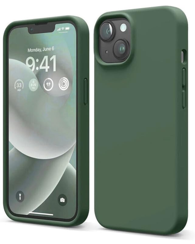 Image of Premium Liquid Silicone Case for iPhone 14 - Slim Full Body Protective Back Cover with Soft Microfiber Lining, Anti-Slip Grip Scratch Resistant Phone Case (Dark Green)