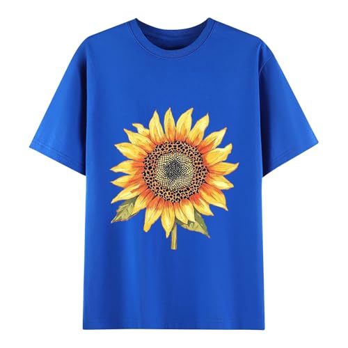 My Orders - Camisetas de manga corta para mujer, cuello redondo, estilo casual, estampado floral, para verano, ajuste holgado, ropa activa, camisetas de moda, túnica de trabajo, ropa de verano, 1 azul